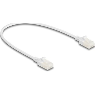 Delock RJ45 hálózati kábel Cat.6A apa   apa robosztus csatlakozóval ipari felhasználásra U/UTP Slim 0,3 m, fehér