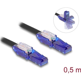 Delock RJ45 hálózati kábel Cat.6 UTP 180 -os hajlítással apák fekete színű 0,5 m