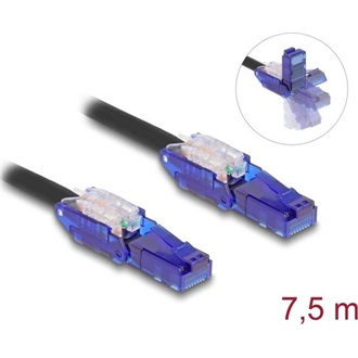 Delock RJ45 hálózati kábel Cat.6 UTP 180 -os hajlítással apák fekete színű 7,5 m
