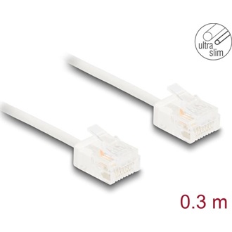 Delock RJ45 hálózati kábel Cat.6 UTP ultravékony 0,3 m fehér rövid csatlakoztatókkal