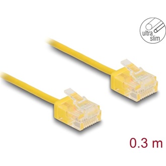 Delock RJ45 hálózati kábel Cat.6 UTP ultravékony 0,3 m sárga rövid csatlakoztatókkal