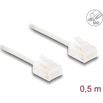 Delock RJ45 hálózati kábel Cat.6 UTP ultravékony 0,5 m fehér rövid csatlakoztatókkal