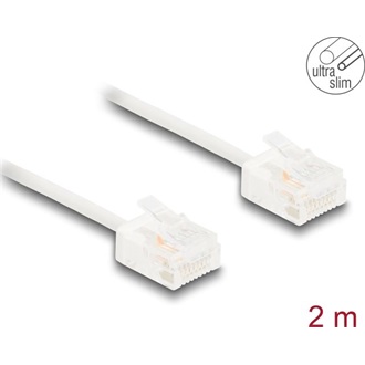 Delock RJ45 hálózati kábel Cat.6 UTP ultravékony 2 m fehér rövid csatlakoztatókkal