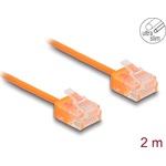 Delock RJ45 hálózati kábel Cat.6 UTP ultravékony 2 m narancssárga rövid csatlakoztatókkal