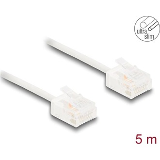 Delock RJ45 hálózati kábel Cat.6 UTP ultravékony 5 m fehér rövid csatlakoztatókkal