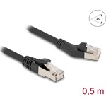 Delock RJ45 hálózati kábel Cat.8.1 S/FTP 45 -ben balra hajlított apa   egyenes apa, akár 40 Gbps, 0,5 m, fekete