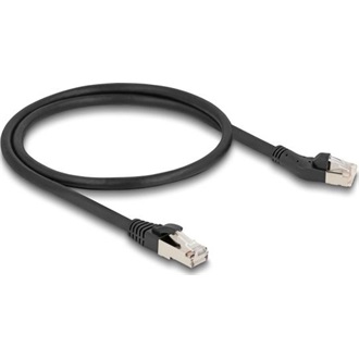 Delock RJ45 hálózati kábel Cat.8.1 S/FTP 45 -ben balra hajlított apa   egyenes apa, akár 40 Gbps, 0,5 m, fekete