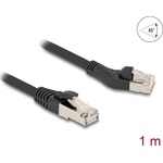 Delock RJ45 hálózati kábel Cat.8.1 S/FTP 45 -ben balra hajlított apa   egyenes apa, akár 40 Gbps, 1 m, fekete