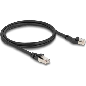 Delock RJ45 hálózati kábel Cat.8.1 S/FTP 45 -ben balra hajlított apa   egyenes apa, akár 40 Gbps, 1 m, fekete
