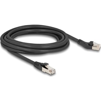 Delock RJ45 hálózati kábel Cat.8.1 S/FTP 45 -ben balra hajlított apa   egyenes apa, akár 40 Gbps, 3 m, fekete