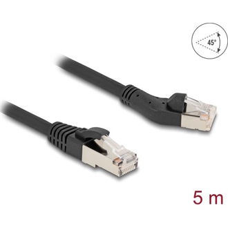 Delock RJ45 hálózati kábel Cat.8.1 S/FTP 45 -ben balra hajlított apa   egyenes apa, akár 40 Gbps, 5 m, fekete
