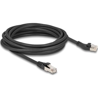 Delock RJ45 hálózati kábel Cat.8.1 S/FTP 45 -ben balra hajlított apa   egyenes apa, akár 40 Gbps, 5 m, fekete