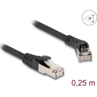 Delock RJ45 hálózati kábel Cat.8.1 S/FTP 45 -ben jobbra hajlított apa   egyenes apa, akár 40 Gbps, 0,25 m, fekete