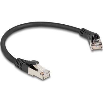 Delock RJ45 hálózati kábel Cat.8.1 S/FTP 45 -ben jobbra hajlított apa   egyenes apa, akár 40 Gbps, 0,25 m, fekete