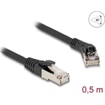 Delock RJ45 hálózati kábel Cat.8.1 S/FTP 45 -ben jobbra hajlított apa   egyenes apa, akár 40 Gbps, 0,5 m, fekete