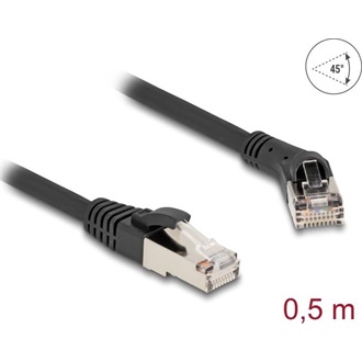Delock RJ45 hálózati kábel Cat.8.1 S/FTP 45 -ben jobbra hajlított apa   egyenes apa, akár 40 Gbps, 0,5 m, fekete