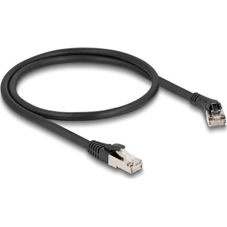 Delock RJ45 hálózati kábel Cat.8.1 S/FTP 45 -ben jobbra hajlított apa   egyenes apa, akár 40 Gbps, 0,5 m, fekete