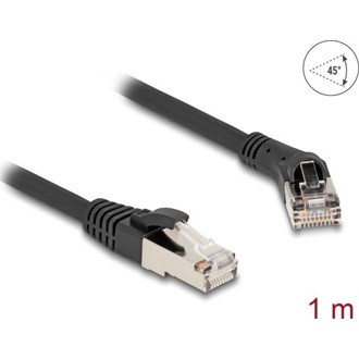 Delock RJ45 hálózati kábel Cat.8.1 S/FTP 45 -ben jobbra hajlított apa   egyenes apa, akár 40 Gbps, 1 m, fekete