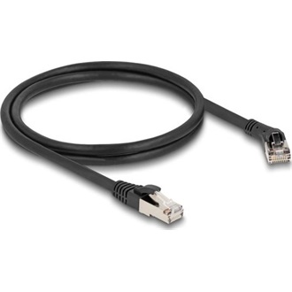 Delock RJ45 hálózati kábel Cat.8.1 S/FTP 45 -ben jobbra hajlított apa   egyenes apa, akár 40 Gbps, 1 m, fekete