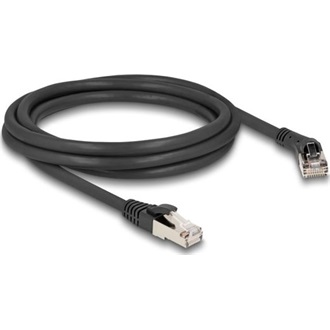 Delock RJ45 hálózati kábel Cat.8.1 S/FTP 45 -ben jobbra hajlított apa   egyenes apa, akár 40 Gbps, 2 m, fekete