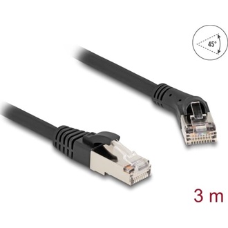 Delock RJ45 hálózati kábel Cat.8.1 S/FTP 45 -ben jobbra hajlított apa   egyenes apa, akár 40 Gbps, 3 m, fekete