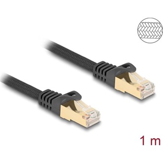 Delock RJ45 hálózati kábel fonott borítással Cat.6A S/FTP apa - apa 1 m fekete