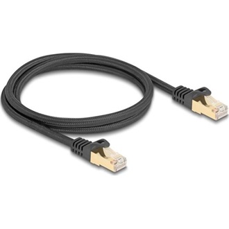 Delock RJ45 hálózati kábel fonott borítással Cat.6A S/FTP apa - apa 1 m fekete