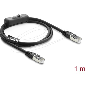 Delock RJ45 kábel, dugó dugó, kapcsolóval, Cat.6 F/UTP, 1 m   hálózati kapcsoló, fekete