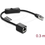 Delock RJ45 kábel, dugós csatlakozó aljzat, kapcsolóval, Cat.6 F/UTP, 0,3 m   fekete