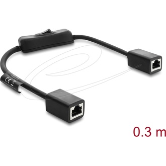Delock RJ45 kábel, hüvely csatlakozó aljzat, kapcsolóval, Cat.6 F/UTP, 0,3 m   fekete