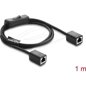 Delock RJ45 kábel, hüvely csatlakozó aljzat, kapcsolóval, Cat.6 F/UTP, 1 m   fekete