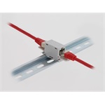 Delock RJ45 kapcsolókészülék Cat.6A anya - anya porvédő fedéllel DIN sínre történő beszereléshez, szürke színű