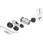 Delock RJ45 moduláris csatlakozási eszközkészlet Cat.6A robosztus kábel csatlakozási házzal és védő sapkával, IP66 por é