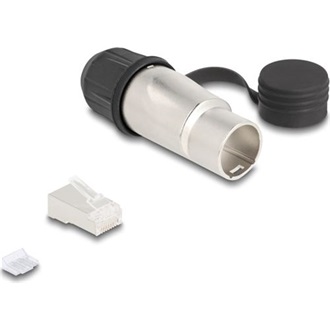 Delock RJ45 moduláris dugasz Cat.6A átvezető csatolóval és védősapkával