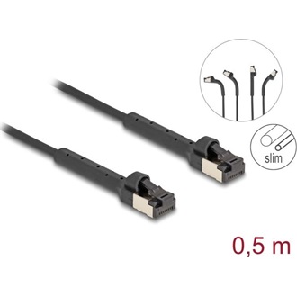 Delock RJ45 vékony hálózati kábel Cat.8.1 U/FTP hajlítható akár 40 Gbps fekete 0,5 m