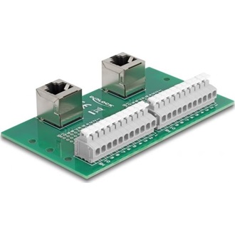 Delock RJ50 2 db. anya - 2 db. Terminal block nyomógombbal hajlított DIM sínhez