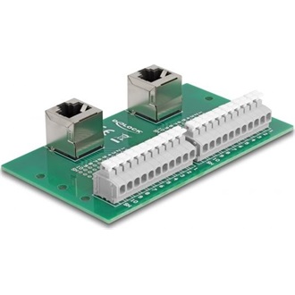 Delock RJ50 2 db. anya - 2 db. Terminal block nyomógombbal hajlított DIM sínhez