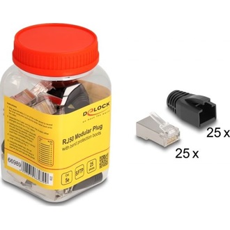 Delock RJ50 Moduláris apa csatlakozó Cat.5e hajlításvédő védőburkolattal 25 db-os szett