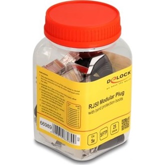 Delock RJ50 Moduláris apa csatlakozó Cat.5e hajlításvédő védőburkolattal 25 db-os szett