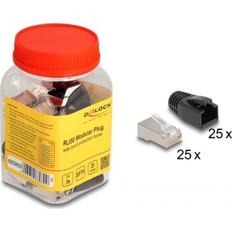 Delock RJ50 Moduláris apa csatlakozó Cat.5e hajlításvédő védőburkolattal 25 db-os szett