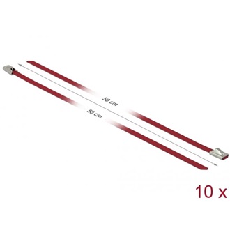 Delock Rozsdamentes Acél Kábelkötegek Hossza 500 x Szélesség 4,6 mm piros 10 db.