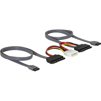 Delock 2 SATA 1 Molex Power 4pin -> 2 SATA All-in-One F/F adatkábel 0.5m piros