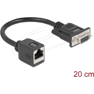 Delock Serial RS-232 DB9 -> RJ45 CAT5e UTP F/F extender 0.2m fekete