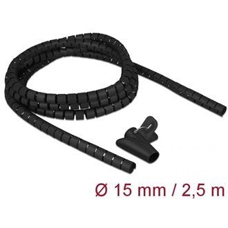 Delock Spirális kábelburkolat behúzó eszközzel 2,5 m x 15 mm fekete