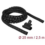 Delock Spirális kábelburkolat behúzó eszközzel 2,5 m x 25 mm fekete