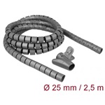 Delock Spirális kábelburkolat behúzó eszközzel 2,5 m x 25 mm szürke
