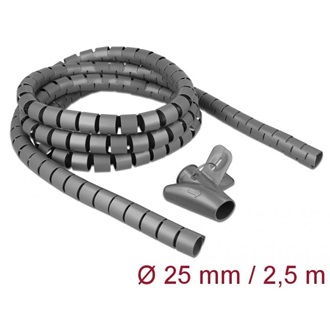 Delock Spirális kábelburkolat behúzó eszközzel 2,5 m x 25 mm szürke