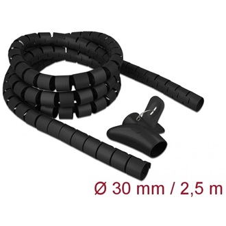 Delock Spirális kábelburkolat behúzó eszközzel 2,5 m x 30 mm fekete