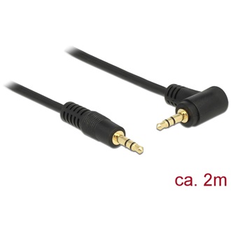 Delock Jack stereo 3,5mm M/M audio kábel 2m fekete egyenes/90°