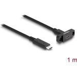 Delock SuperSpeed  USB-C 3.2 Gen2 -> USB-C 3.2 Gen2 M/F adatkábel 1m fekete panel mount